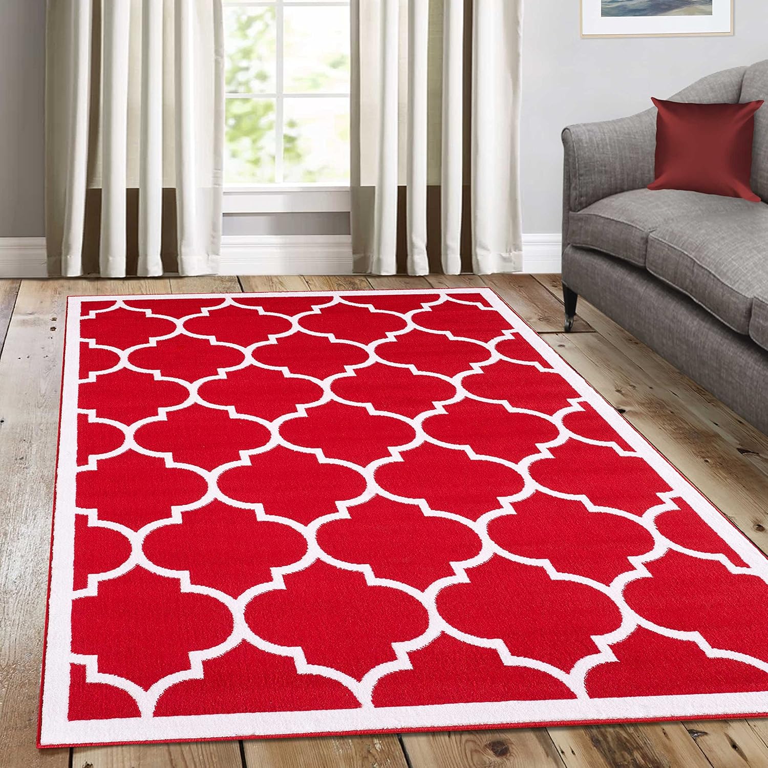 A2Z Rug Trendy Geometric Trellis Red 240x330cm 7'10"x10'10"ft, Contemporary Extra Large Area