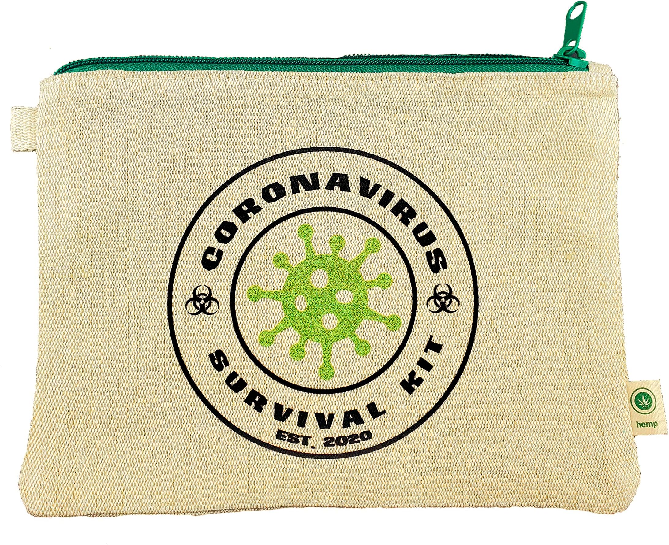Ink TrendzQuarantine Survival Novelty est.2020 Makeup Bag, Pencil Pouch Hemp Canvas Zipper Pouch 7" x 9" Toiletry Bag
