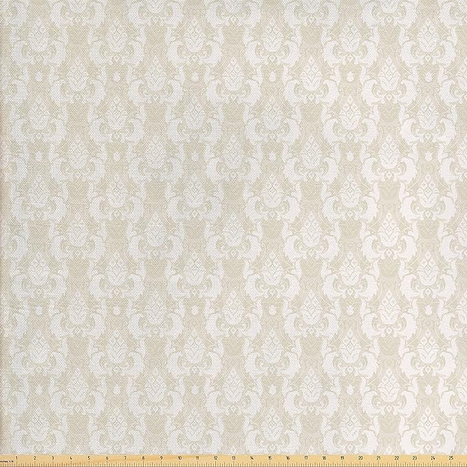Lunarable Cream Fabric by The Yard, Old Fashioned Damask