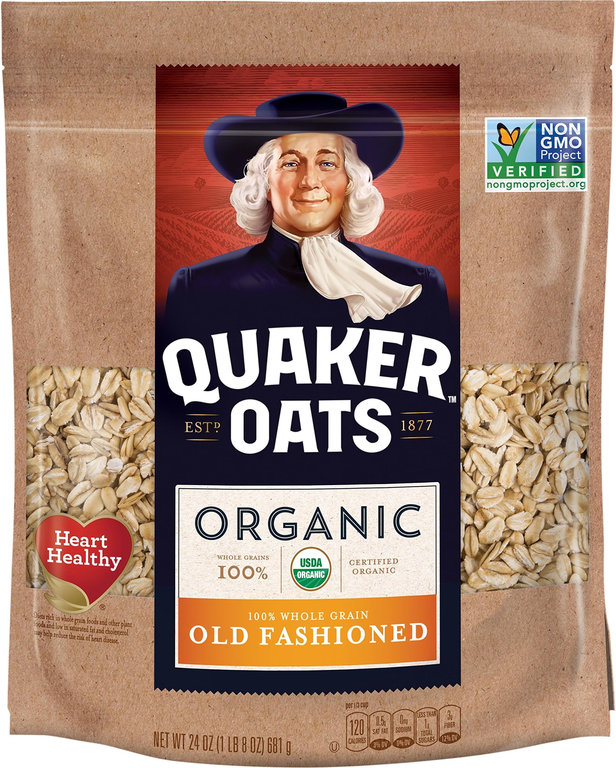 Quaker Organic Old Fashioned Oats Breakfast Cereal, Non-GMO Project Verified, 24 Ounce