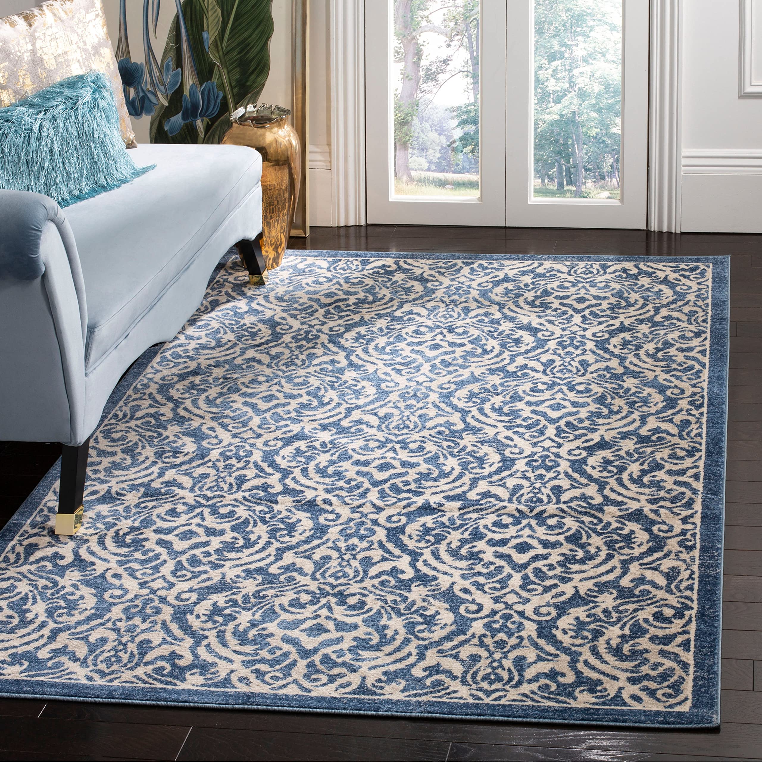 Safavieh Traditional Indoor Woven Rectangle Area Rug, Brentwood Collection, BNT810, in Navy / Creme, 91 X 152 cm for Living Room, Bedroom or Any Indoor Space