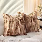 AELS 20x20 Decorative Farmhouse Throw Pillow Covers, Chenille Striped Pillow Case, Set of 2, Boho Textured Cushion Cover for Sofa Couch Living Room (Cover ONLY), Rust