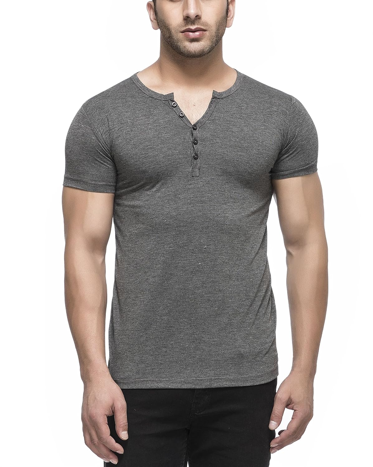 tinted men's rayon, polyester and spandex henley t-shirt