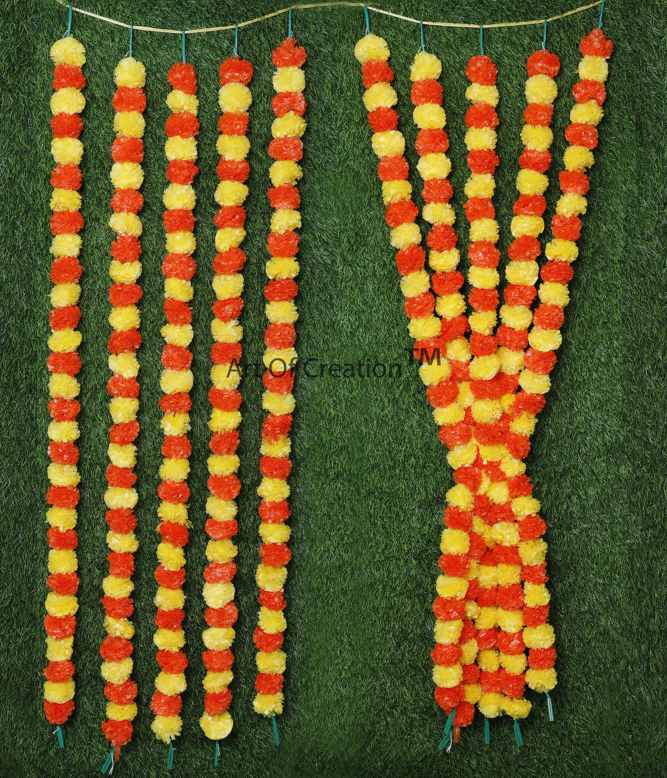 Art Of Creation Artificial Marigold Garland for Decoration 5 Feet Long Fake Flower Mala for Diwali Pooja Indian Wedding,Festival Home,Office and Parties (Multi, (Pack of 10)
