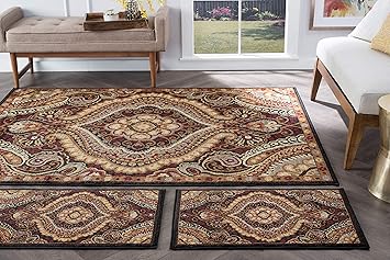 Tayse Yvonne Black 3 Piece Area Rug Set for Home, Room, and Decor - Transitional, Paisley Tayse Yvonne Black 3 Piece Area Rug Set for Home, Room, and Decor - Transitional, Paisley