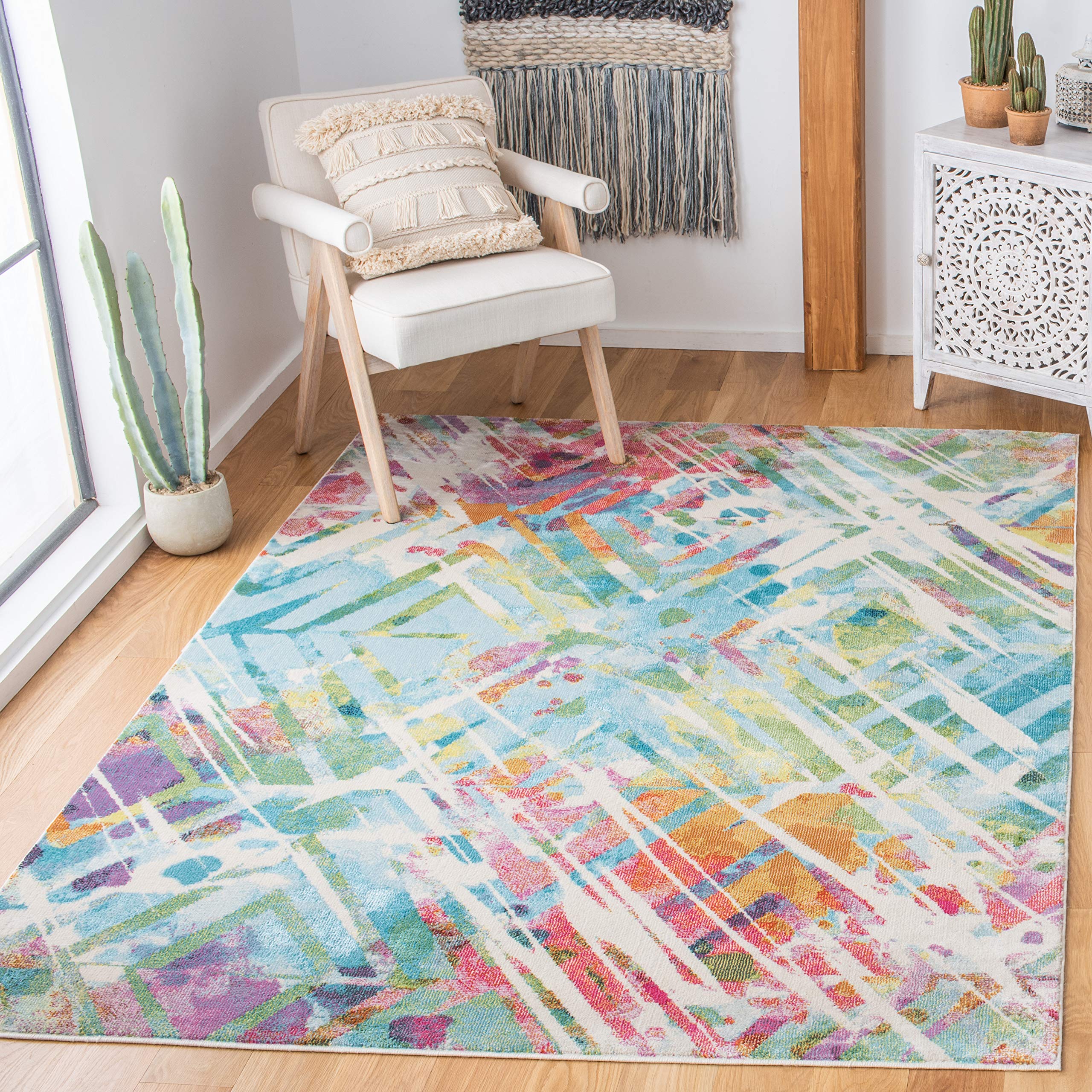 Safavieh Traditional Indoor Woven Rectangle Area Rug, Lillian Collection, LLN374, in Ivory / Light Blue, 122 X 183 cm for Living Room, Bedroom or Any Indoor Space
