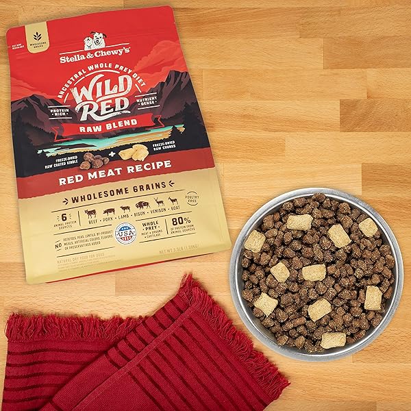 STELLA & CHEWY’S WILD RED DRY DOG FOOD RAW BLEND HIGH PROTEIN WHOLESOME GRAINS RED MEAT RECIPE, 3.5 LB. BAG