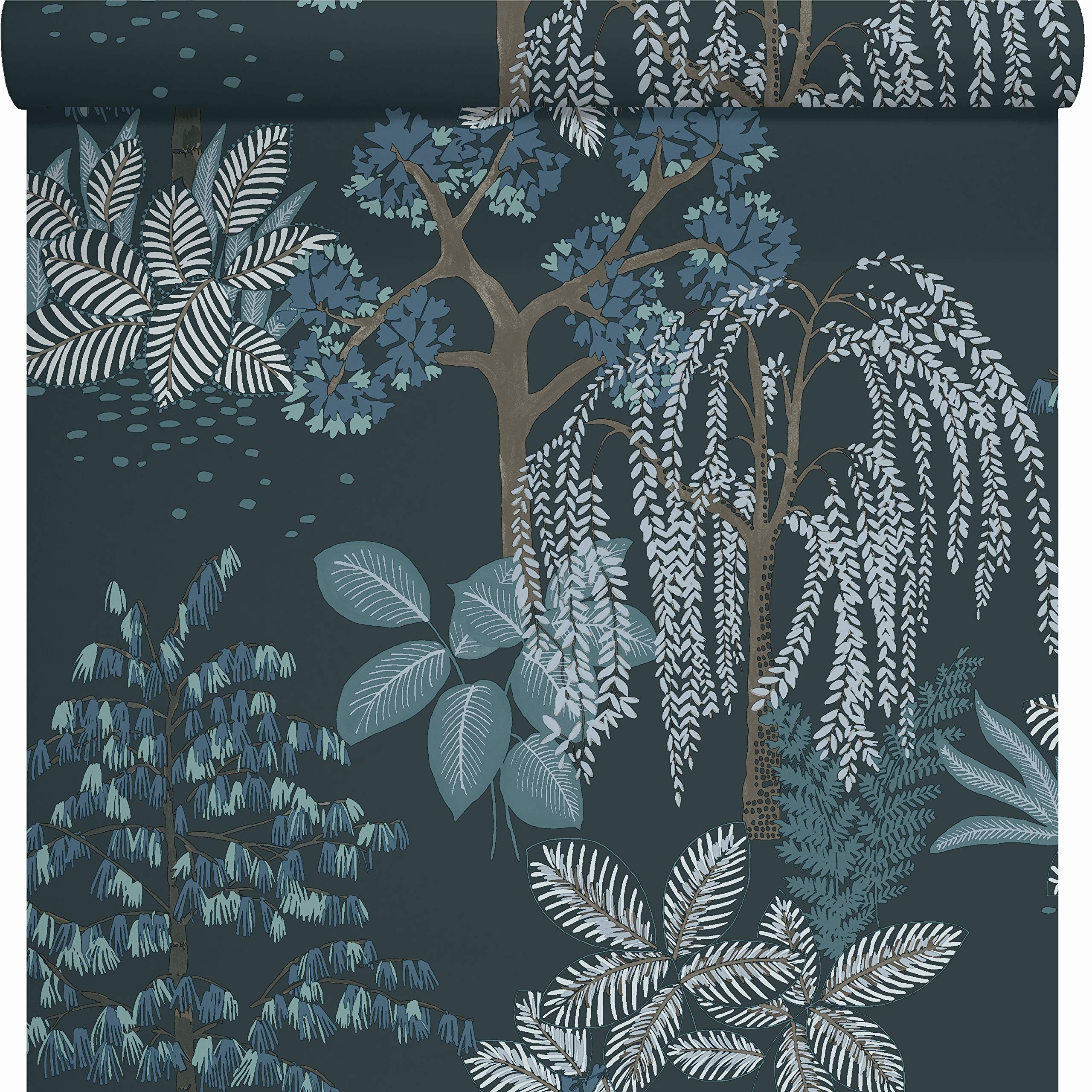 LUTECE Japanese Zen Garden Wallpaper | Navy, Blue Background | Vinyl on Non-Woven | 11191311 | Bedroom, Living Room, Hallway, Living Room