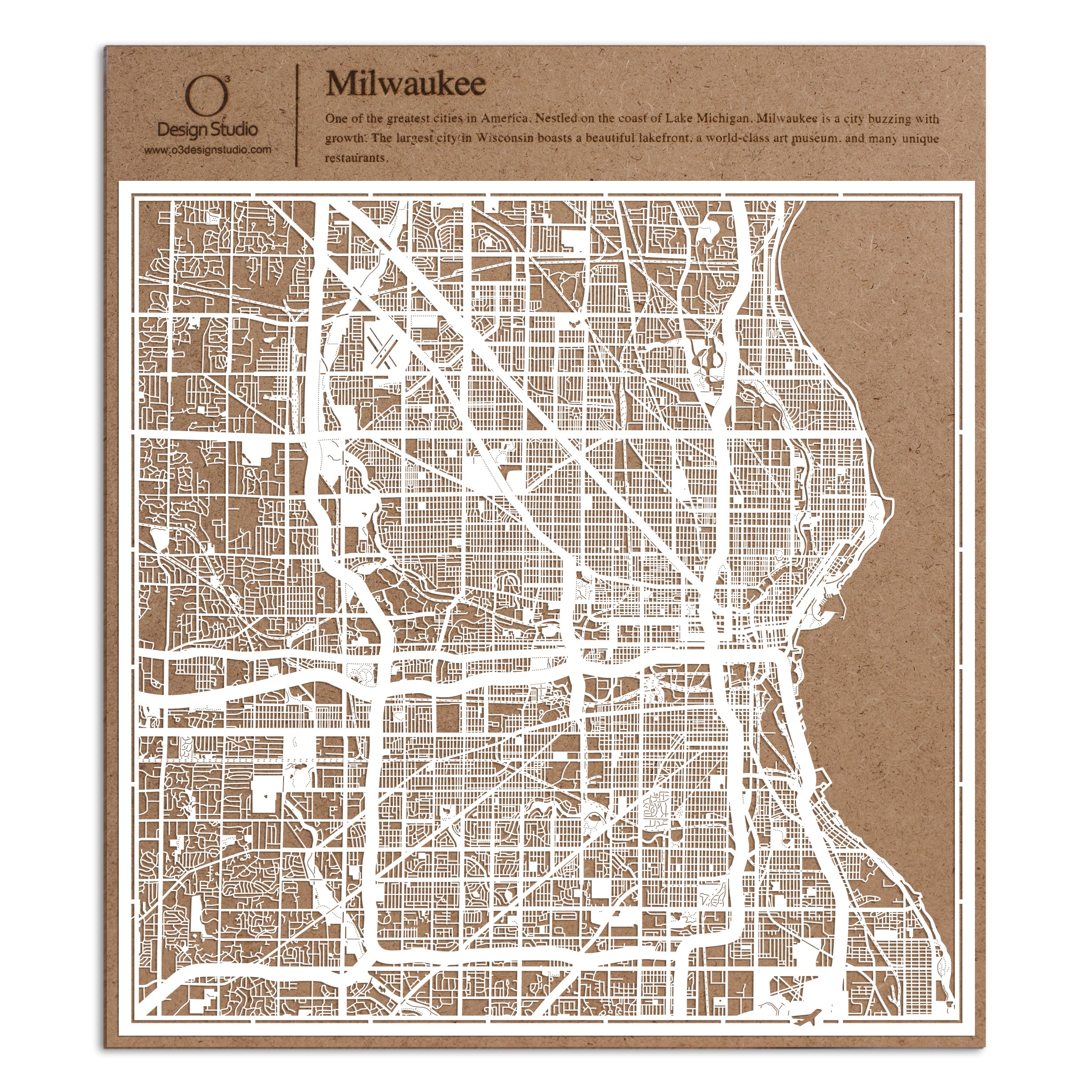 Milwaukee Paper Cut Map White 12×12 inches Paper Art