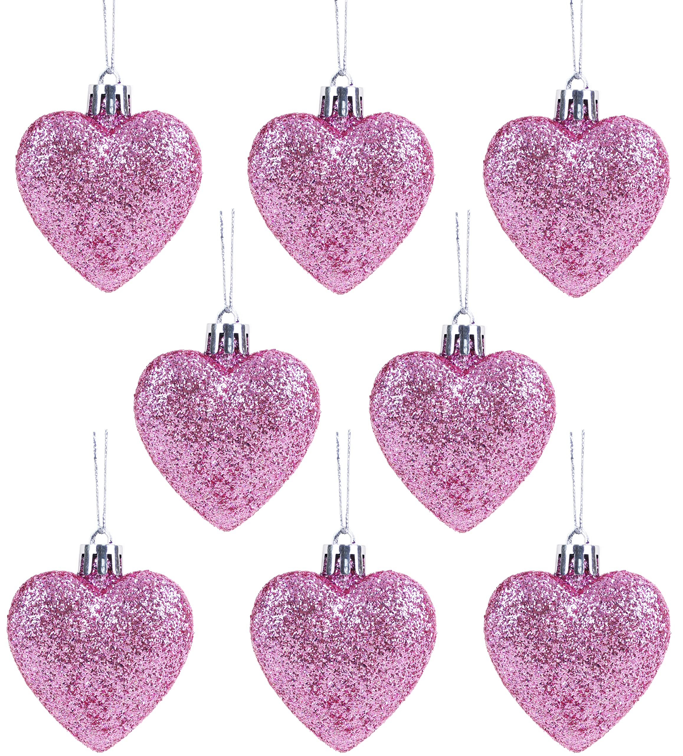 Christmas Concepts® Pack of 8-60mm Heart Shaped Christmas Tree Baubles – Glitter Decorated Baubles (Baby Pink)