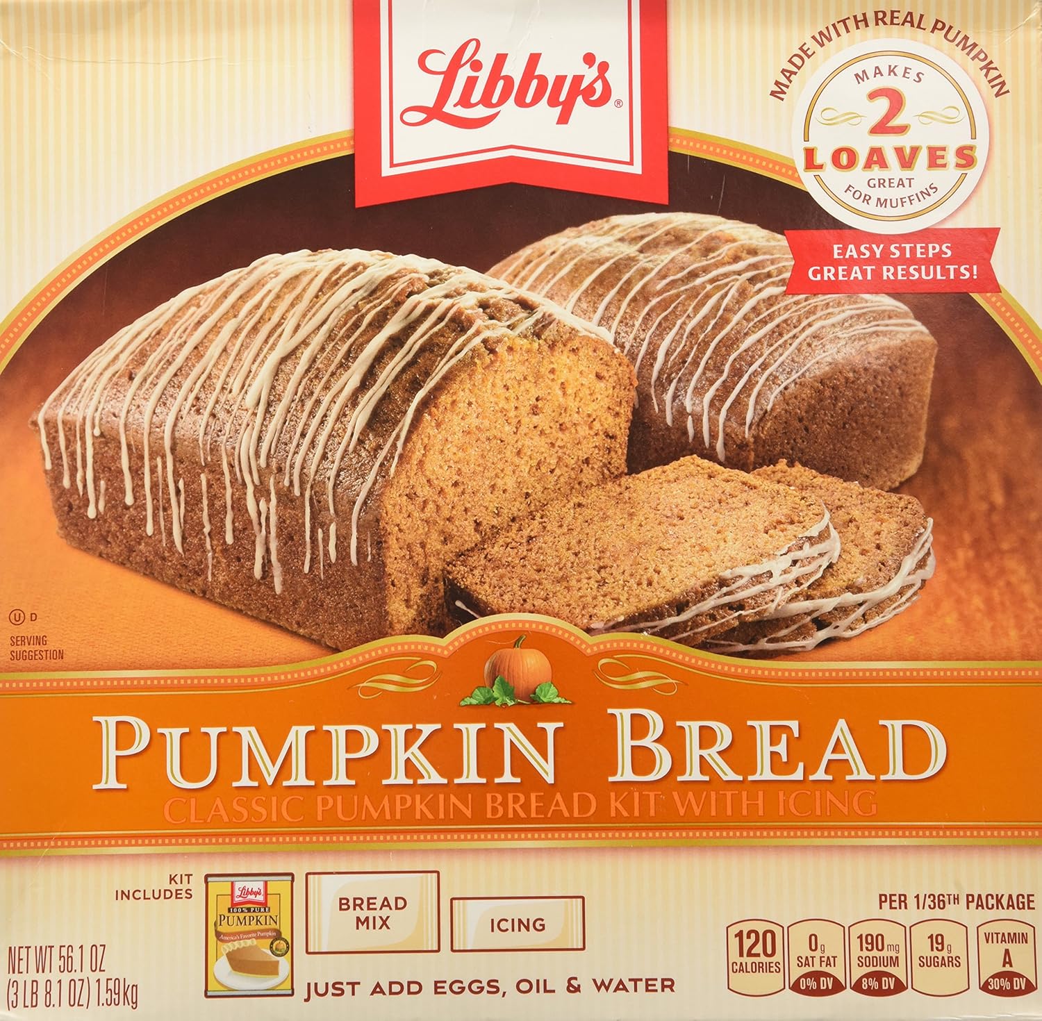 Libby's All Natural Pumpkin Bread Kit with Icing Makes 2