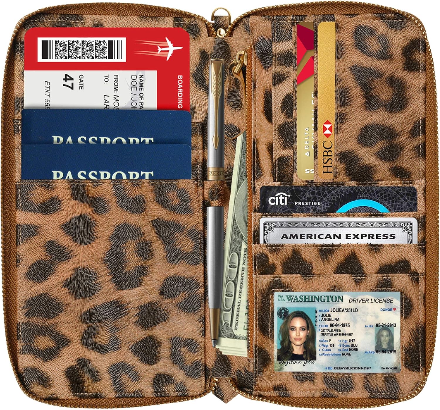  | Womens Passport Wallet Travel RFID Passport Holder for Women Clutch Wristlet Id (Leopard) | Passport Wallets