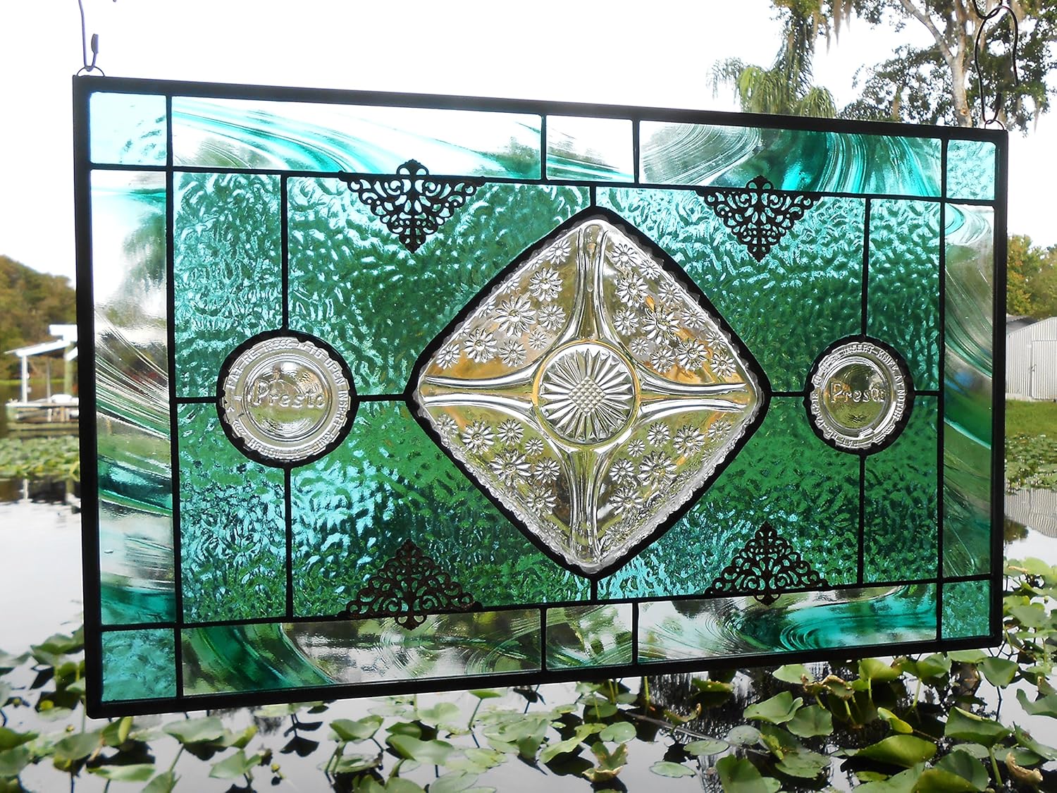 Antique Window Transom, Original Home Decor, Stained Glass