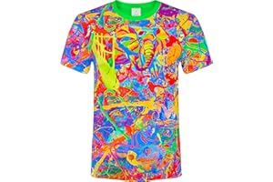 aofmoka Ultraviolet Fluorescent Handmade Art Neon Blacklight Reactive Print T-Shirt