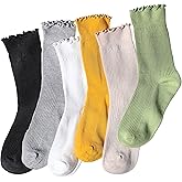 ZOKSX Ruffle Socks for Women 6 Pairs - Cute Frilly Crew Socks, Breathable Cotton Casual with Lettuce Edge, Soft & Comfortable