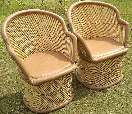 PatioStack Bamboo Handmade Outdoor Rattan & Wicker Sitting Chair Furniture Set for Garden/Terrace / Lawn/Balcony / Living Room and Drawing Room [ 2 Chair, Size :18 * 18 * 34 ]