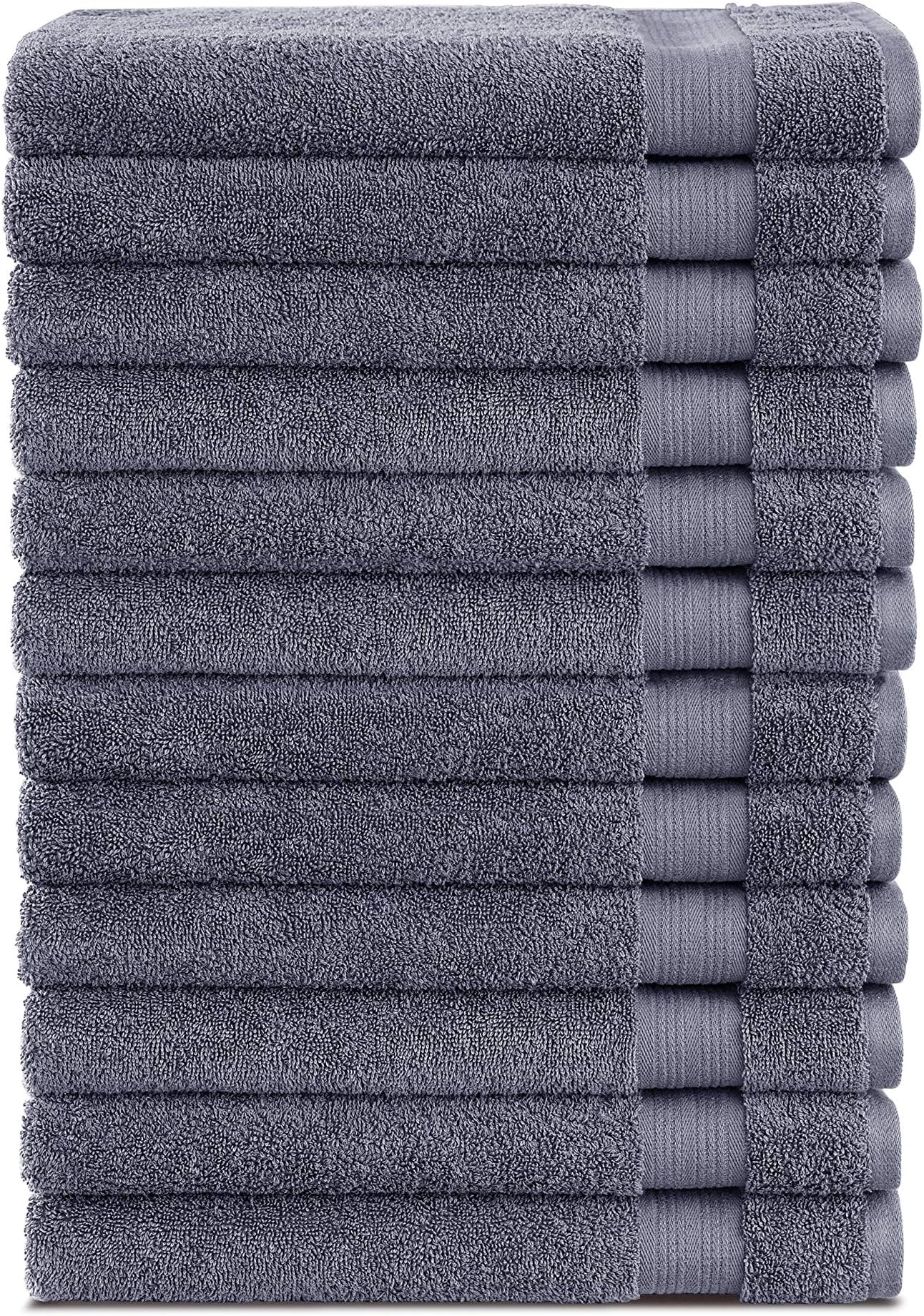 Cotton Cozy 100% Cotton Indulgence 600 GSM Luxury Hand Towels, Set of 12 (16 X 28 Inches), Amercian Construction, Soft, Highly Absorbent, Machine Washable, Dark Grey