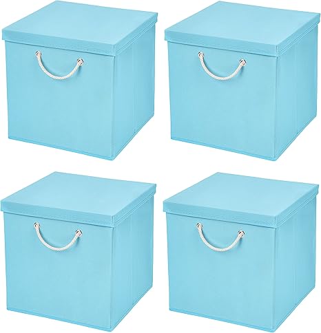 Caja de almacenaje, 30 x 30 x 30 cm, con tapa, azul claro, 4 unidades: Amazon.es: Hogar