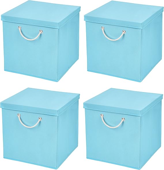 Caja de almacenaje, 30 x 30 x 30 cm, con tapa, azul claro, 4 unidades: Amazon.es: Hogar