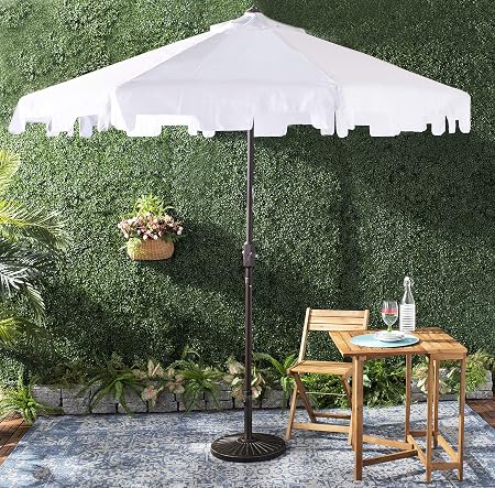 Amazon Com Safavieh Pat8000k Outdoor Collection Zimmerman White Uv Resistant 9 Ft Crank Market Push Button Tilt Flap Umbrella Garden Outdoor