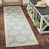 SAFAVIEH Washable Rug Outdoor Beach House Collection - 2'2" x 8' Runner, Aqua & Cream, Non-Shedding & Easy to Clean, Ideal fo