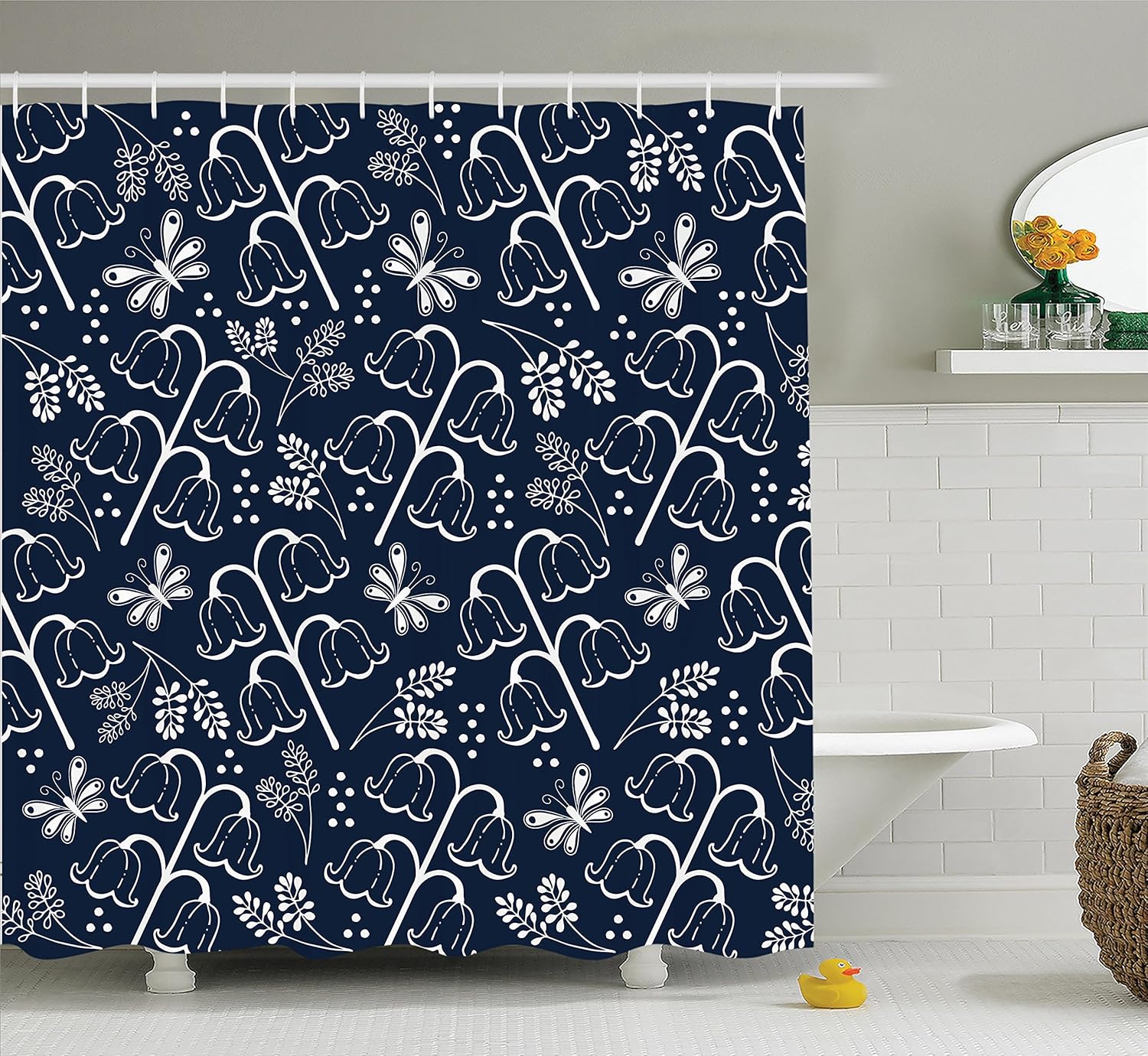 Ambesonne Navy Blue Decor Shower Curtain Set, Tulip