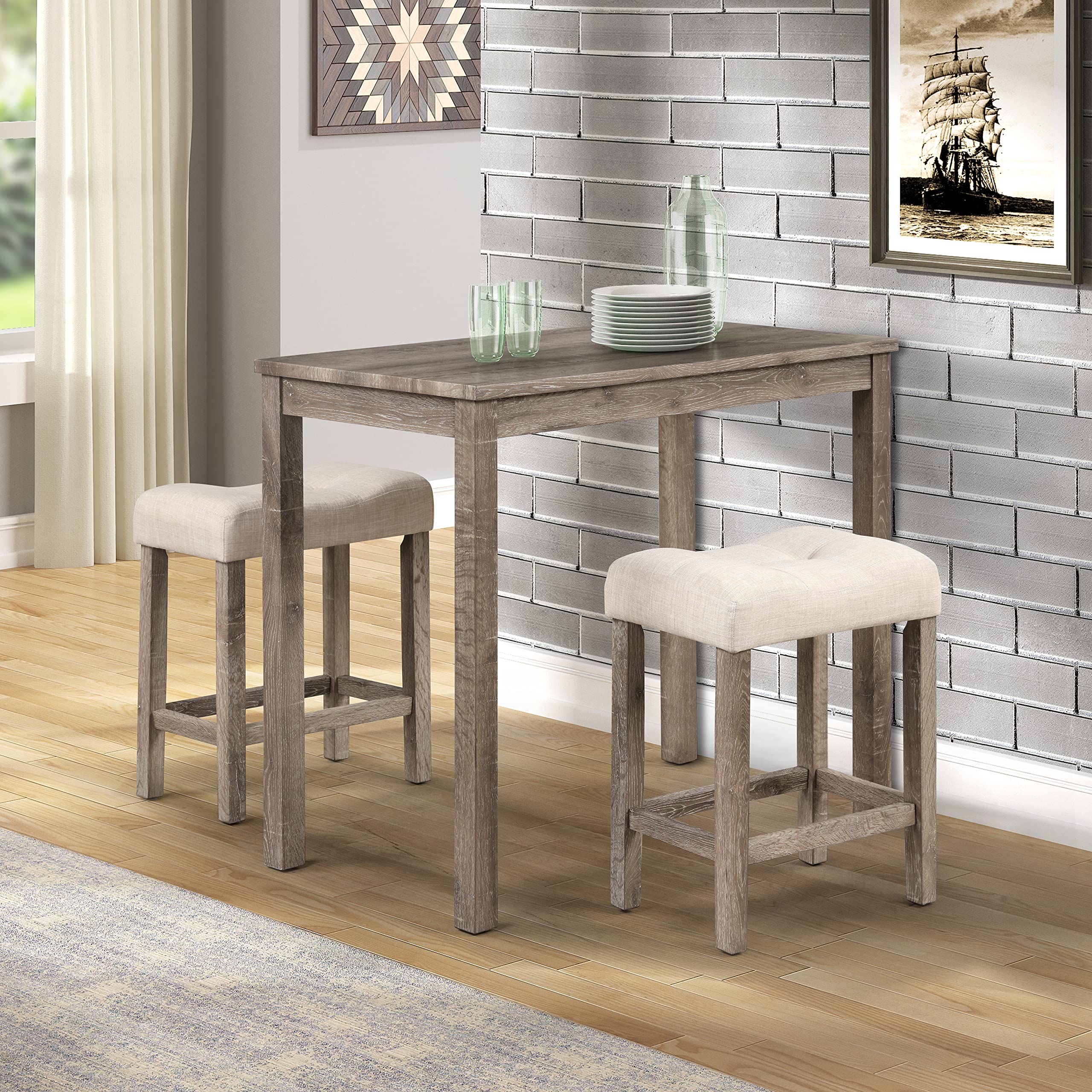 Photo 1 of Roundhill Furniture Sora Wood 3-Piece Counter Height Dining Set, Taupe