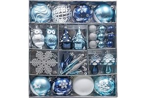Valery Madelyn Christmas Tree Decorations Set, 80ct Navy Blue and Silver Shatterproof Christmas Ball Ornaments Bulk, Winter Wonderland Hanging Ornaments for Christmas Trees Xmas Holiday Decor