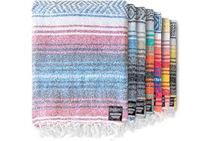 Benevolence LA Authentic Handwoven Mexican Blanket | Yoga Blankets, Outdoor, Picnic, Beach, Camping | Equestrian Saddle | Serape 50x70 inches - Azure, Pack of 1