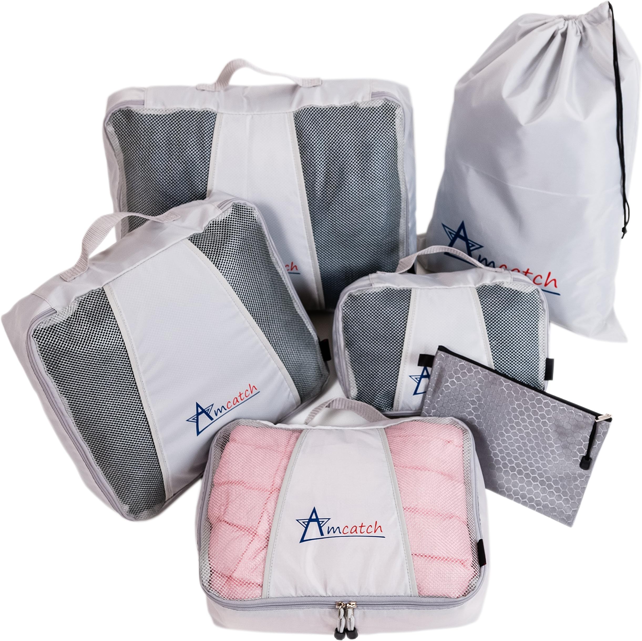 Travel PACKING CUBES Large Set 6 pcs Organizers with Versatile Pouch Laundry Bag Eco