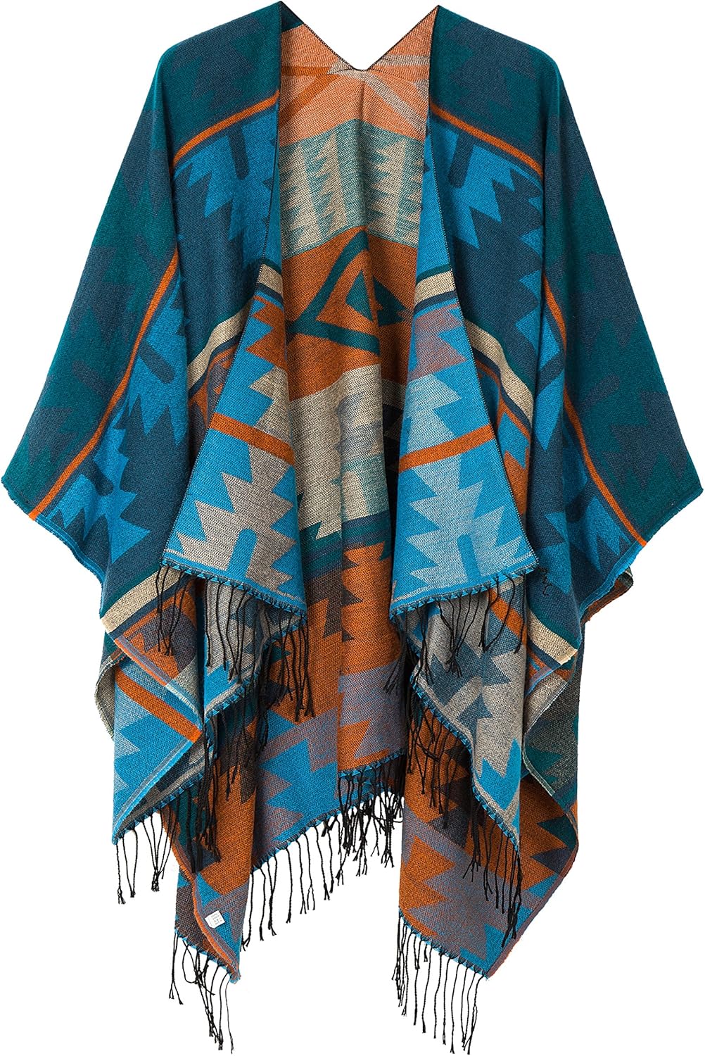 Urban CoCo Women's Printed Tassel Open front Poncho Cape Cardigan Wrap Shawl