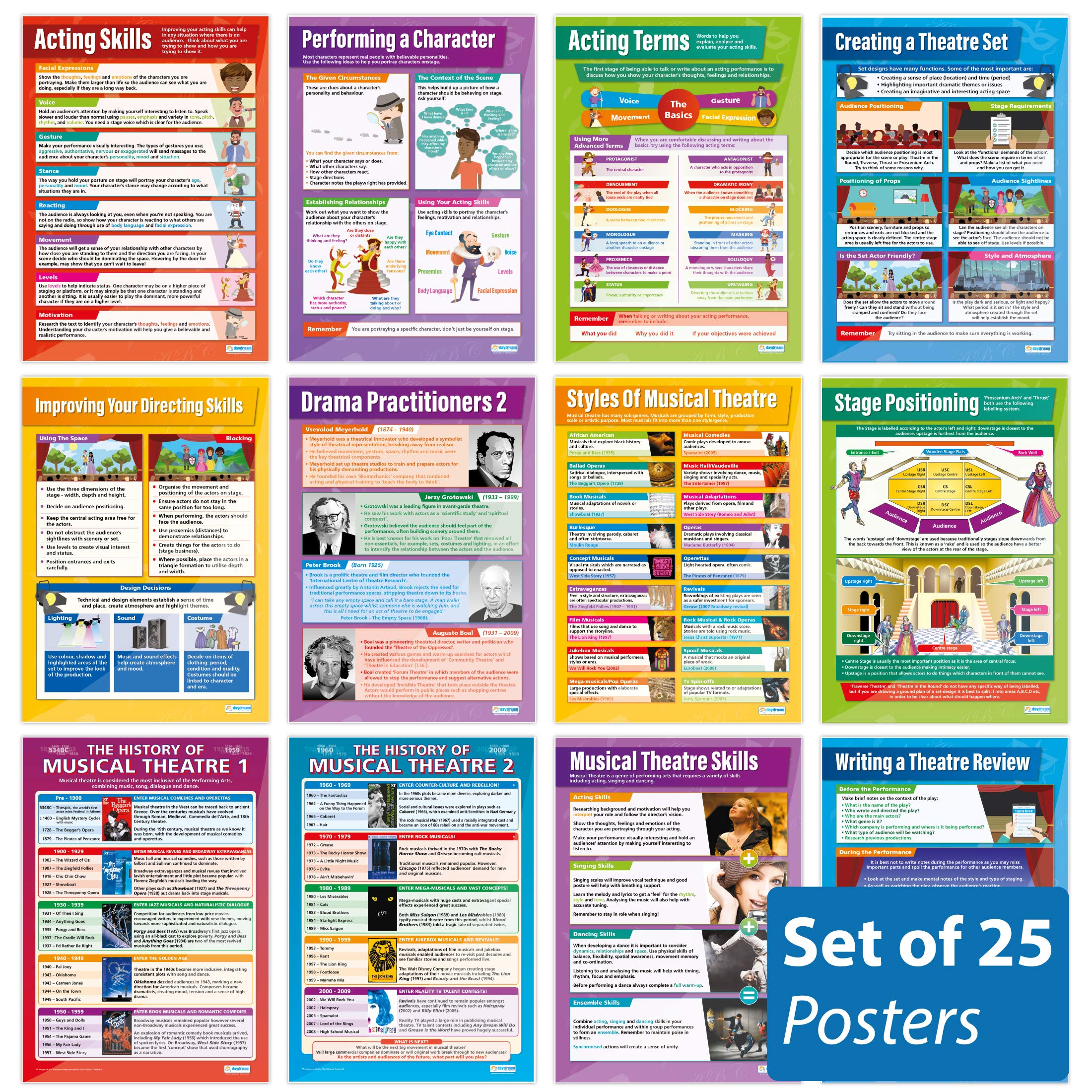 Daydream Education Drama & Theatre Classroom Posters - Set of 25 - EXTRA LARGE - A1(850mm x 594mm) - Gloss Paper - Theatre & Drama Secondary School Wall Charts
