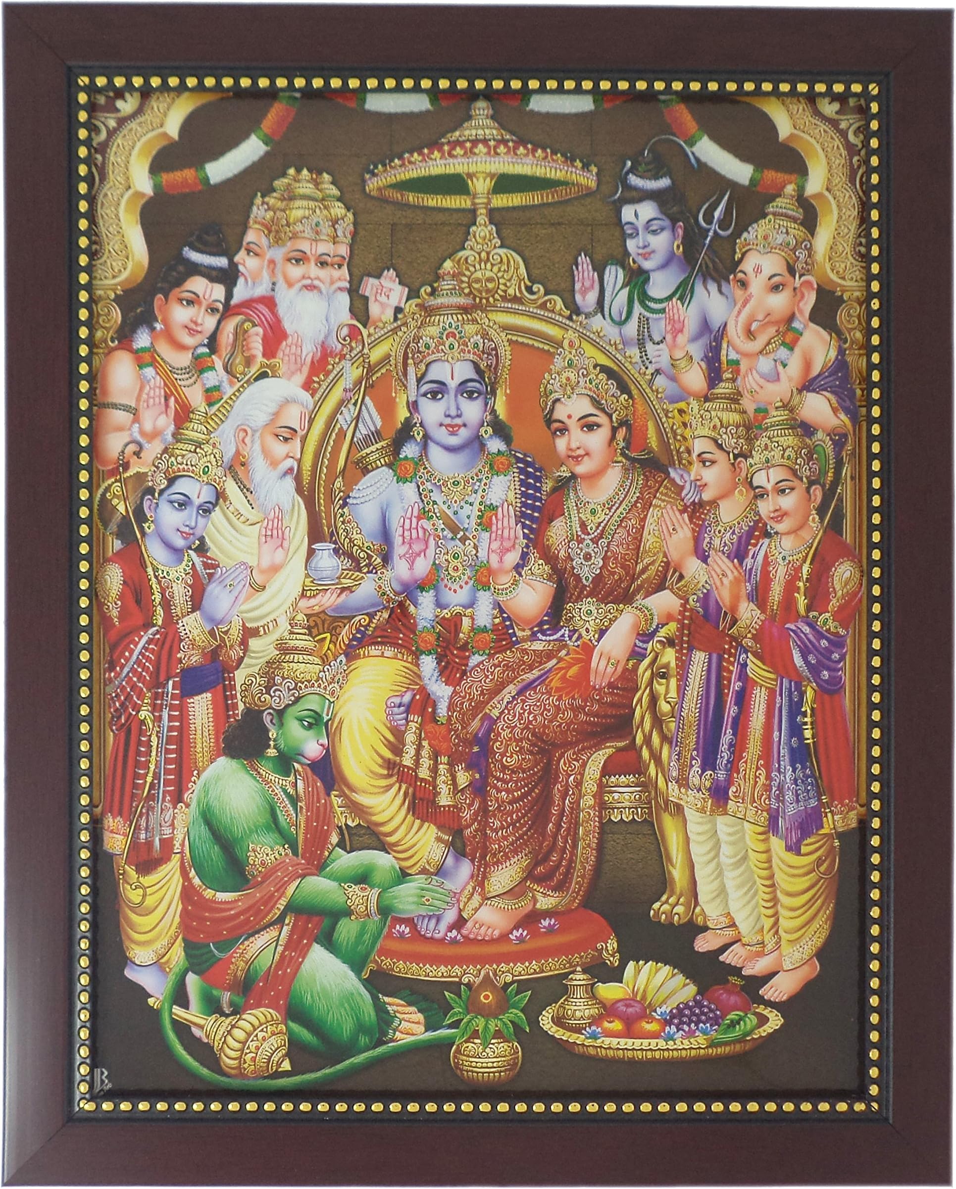 RSEXPO Lord Ram Pattabhishekam Photo Frame (32.5 x 26.5 x 1.5 cm, Brown)