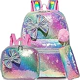 Backpack for Girls 16" Backpacks for Girls for School Sequin Backpack with Lunch Box for Elementary Students
