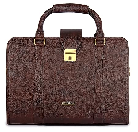 The Clownfish 15.6 inch Vegan Leather Laptop and Tablet Bag Messenger Bag| Heavy Duty Briefcase| Safety Code Lock|- MacBook Pro, MacBook Air (Brown)