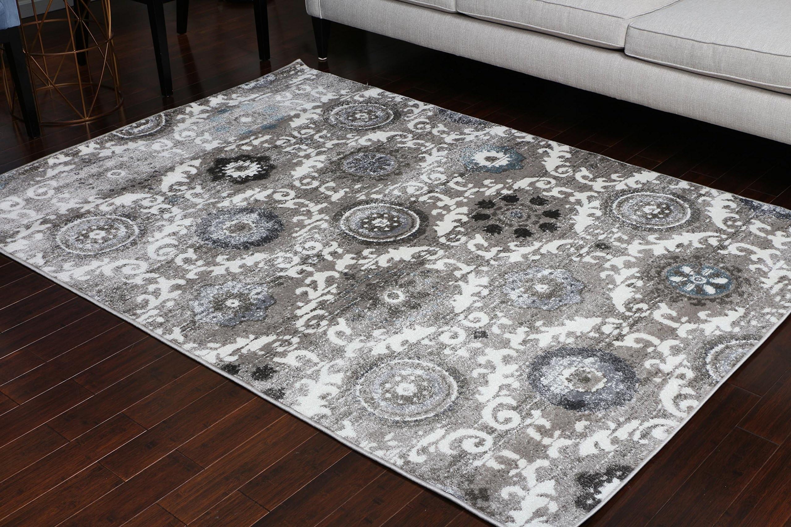 London Collection Oriental Carpet Area Rug Silver Grey Blue 5004BE 5x7 6x8 5'2x7'4