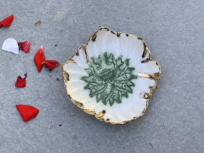 Home Kitchen Handmade Jewelry Bowl Green Ring Dish Bohemian Boho Dish With Stamped Floral Pattern And Emerald Green Glaze Home Decor