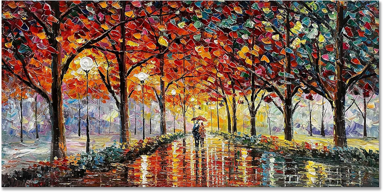 Paintings - Creespi Hand Painted Oil Paintings - Large Abstract Canvas Wall Art 24x48 inch,Contemporary Landscape Textured Artwork Paintings for Wall Decorations