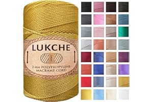 LUKCHE Polyester Macrame Cord 2mm x 251 Yards, 100% Polypropylene Premium Macrame Rope, Colorful Yarn Crochet Macrame Bag Craft for Wall Hangers, Bags, Bottom Plates, Carpets (Gold)1, 2MM-MCRM