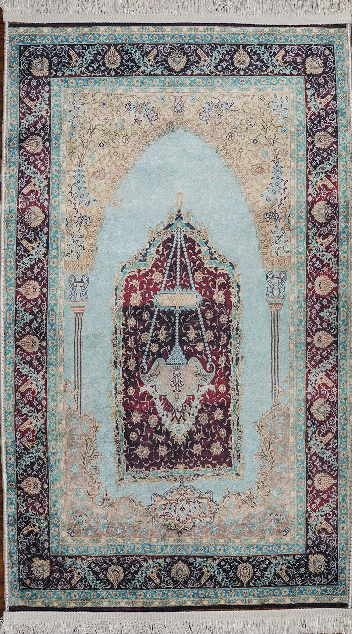 Benissimo Muslim Prayer Rugs, Sajadah for Islam, Printed Design Sultanahmet Collection, Thick and Tight Islamic Praying Mat, Runner & Non Skid Carpet - Turquoise & Purple