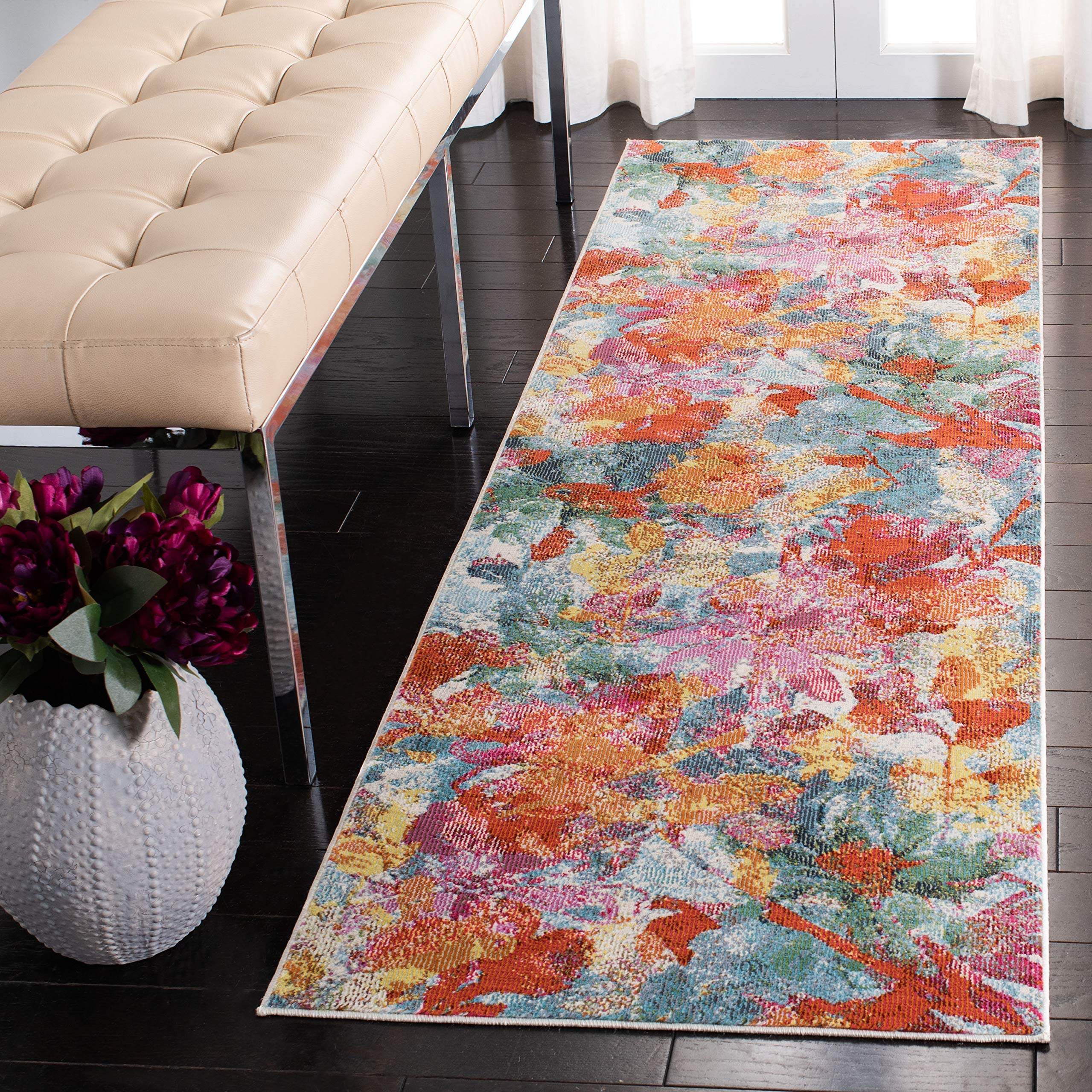 SAFAVIEH Traditional Rug for Living Room, Dining Room, Bedroom - Lillian Collection, Short Pile, in Blue and Orange, 66 X 213 cm