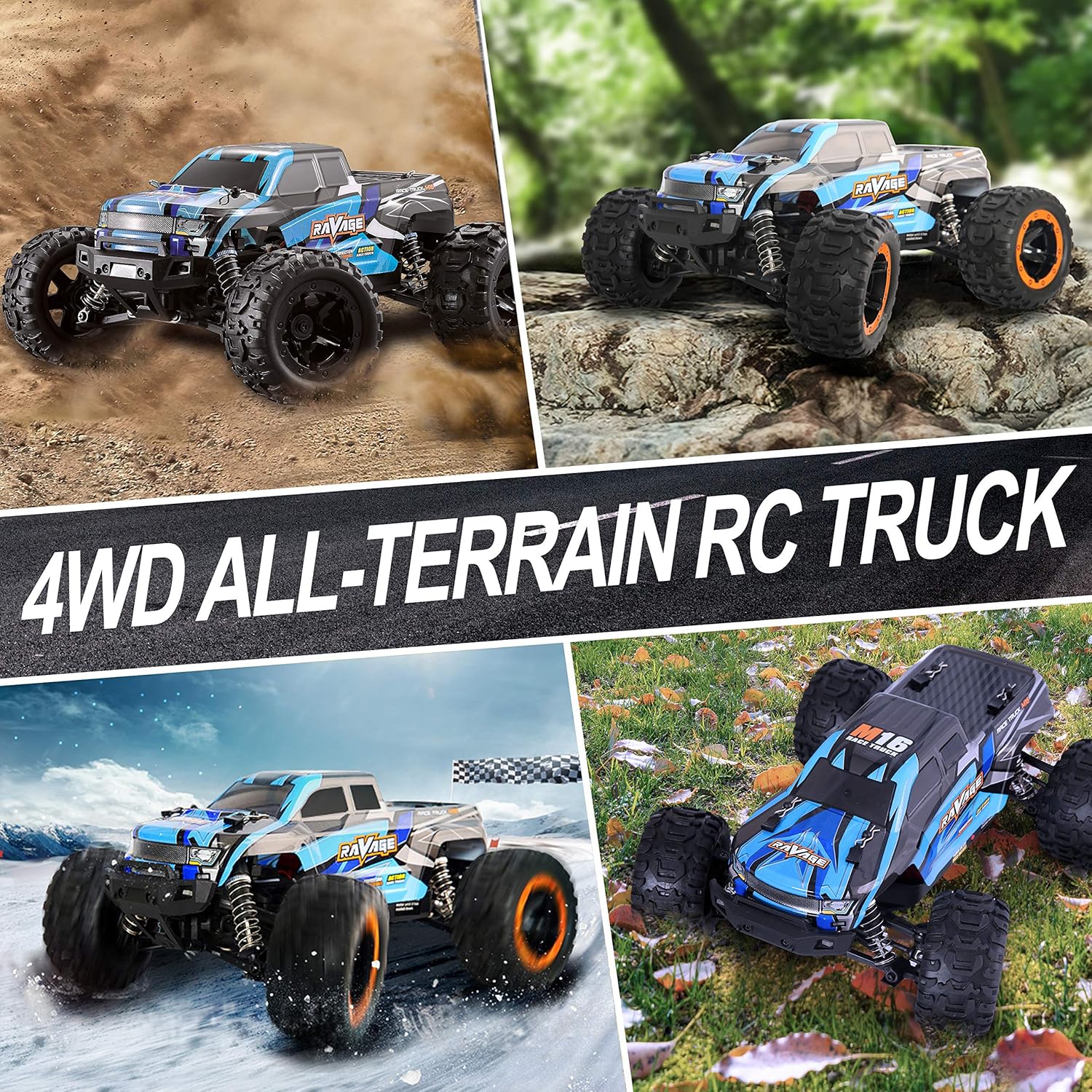 RC Cars, Fcoreey RC Truck 1:16 Remote Control Car for Boys, 40Km/h High Speed Racing Car, 2.4 GHz 4x4 Off Road Monster Truck, Electric Vehicle with LEDs, Hobby Car Toy Gift for Adult Kid Girl: Toys & Games