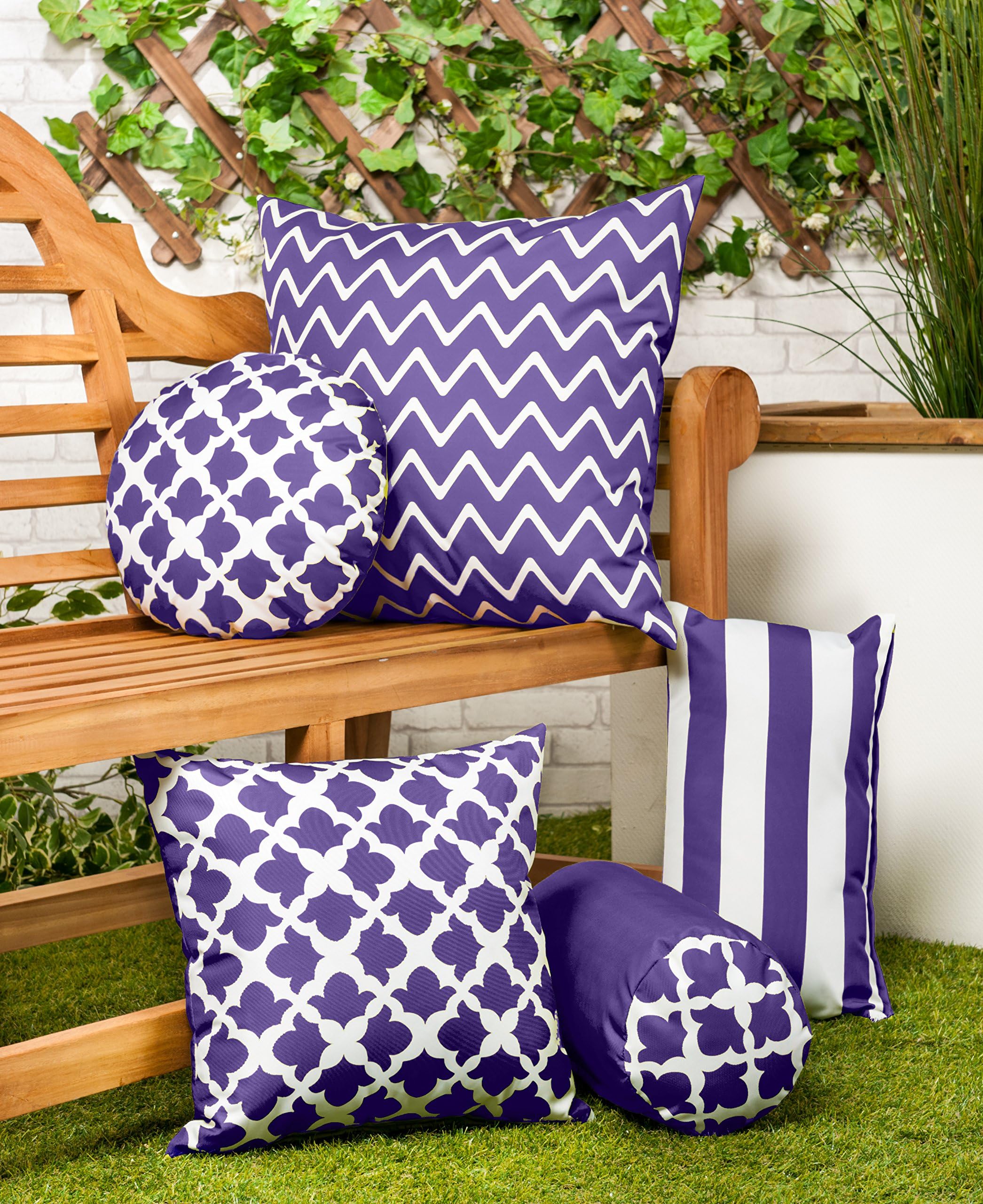Shopisfy Colourful Garden Designs Water Resistant Modern Indoor/Outdoor Scatter Cushion (Arabesque Purple, 15")