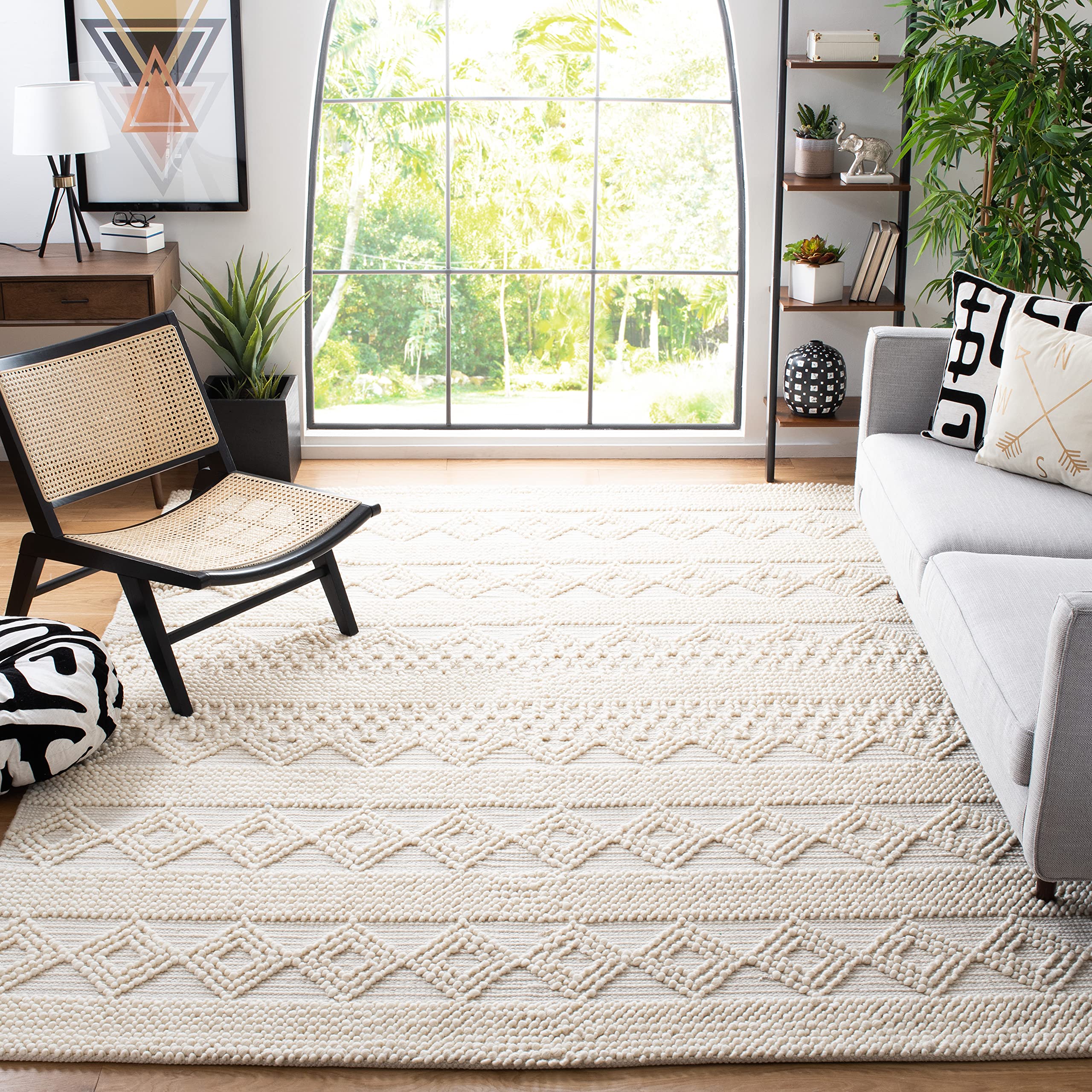 SAFAVIEH Natura Collection X-Large Area Rug - 11' x 15', Ivory, Handmade Moroccan Boho Tribal Wool & Cotton, Ideal for High Traffic Areas in Living Room, Bedroom (NAT102C) Image SAFAVIEH Natura Collection X-Large Area Rug - 11' x 15', Ivory, Handmade Moroccan Boho Tribal Wool & Cotton, Ideal for High Traffic Areas in Living Room, Bedroom (NAT102C) Image