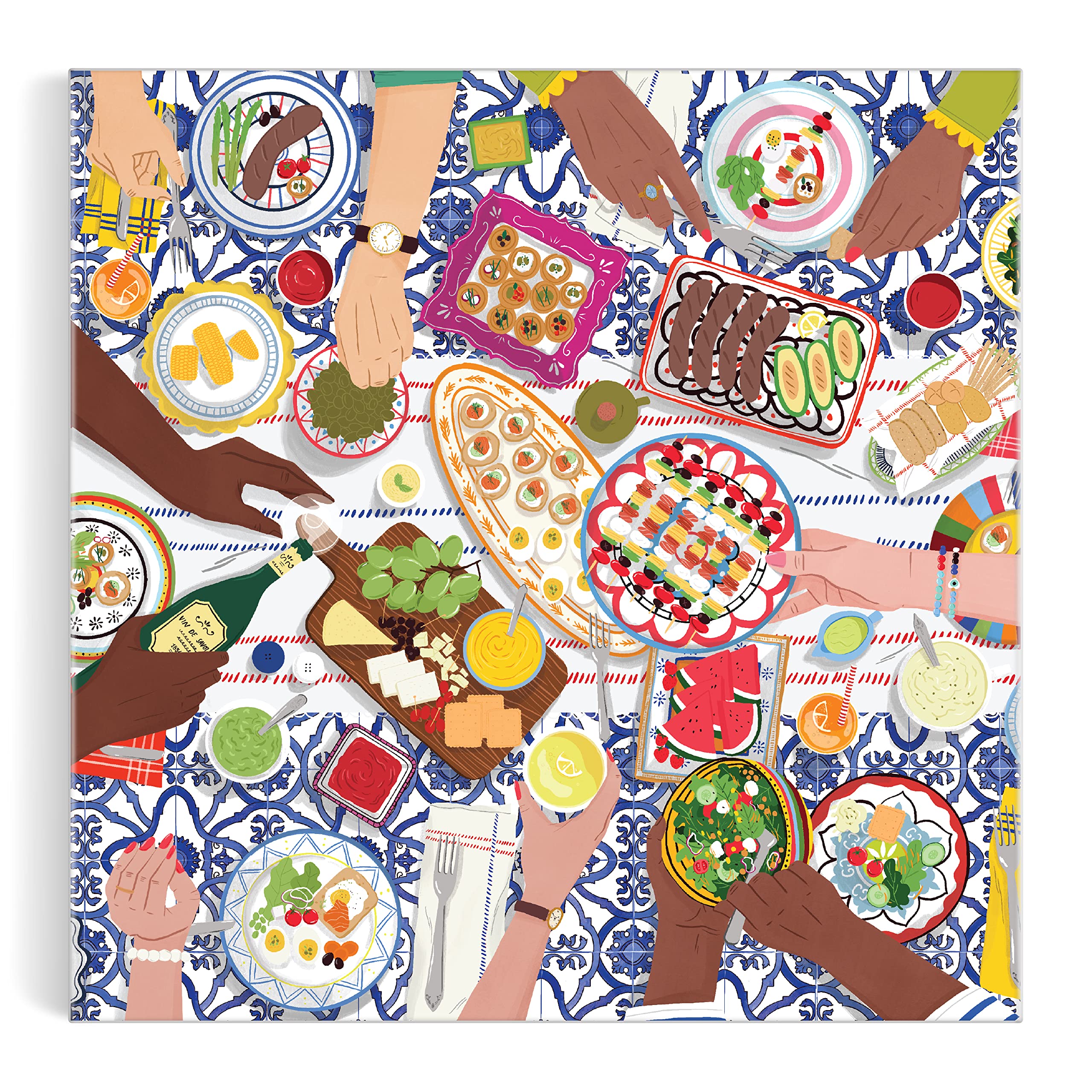 Galison Gather Together – 500 Piece Puzzle Fun and Challenging Activity with Bright and Bold Artwork of Mediterranean Vignette of Friends and Family for Adults and Families