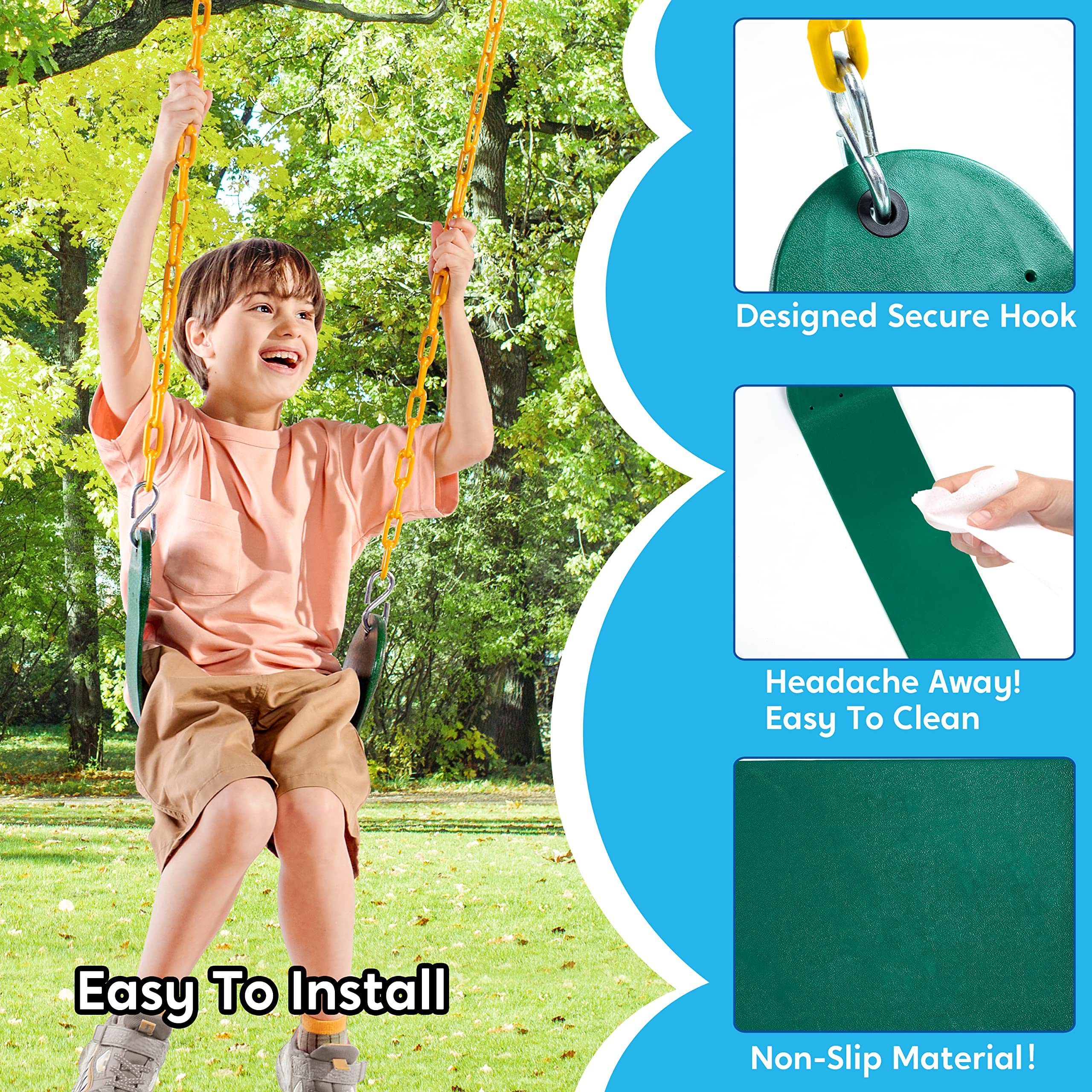 TURFEE 2 Pack Green Swing Seats Heavy Duty with 66
