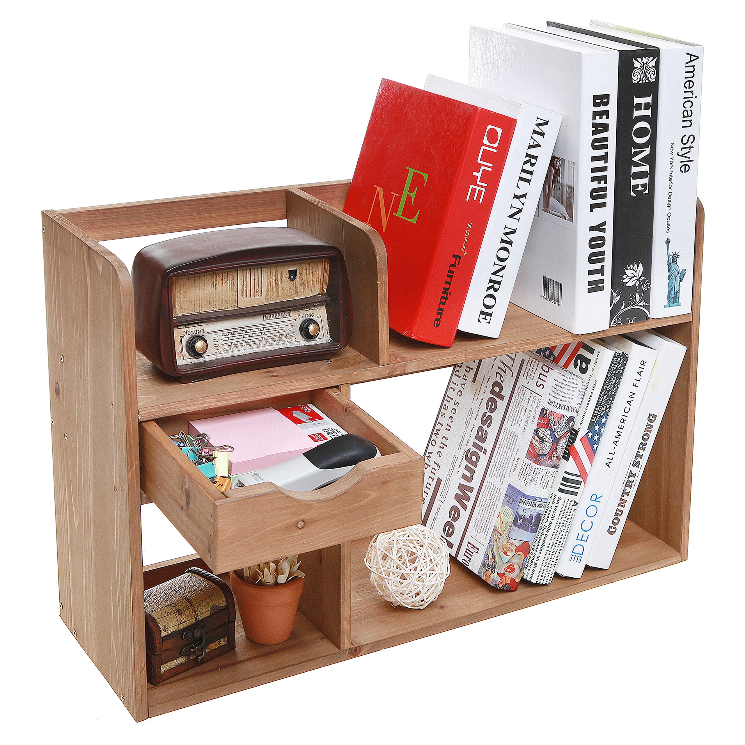 Freestanding Rustic Style Wood 4 Shelf Compartment Storage Organizer