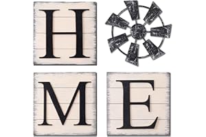 HRENCY Farmhouse Wall Decor Wood Home Sign with Metal Windmill for O, Rustic Hanging Wooden Sign with Letters Decorative Wall Art Home Decor Living Room Wall Decor Kitchen Entryway Housewarming Gift