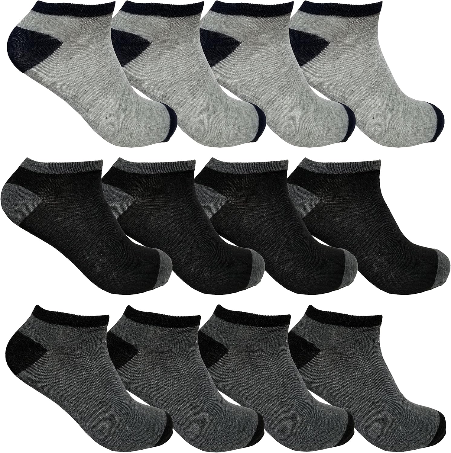 Mens No Show Ankle Socks, 12 Pairs Patterned Designs, Colorful Casual