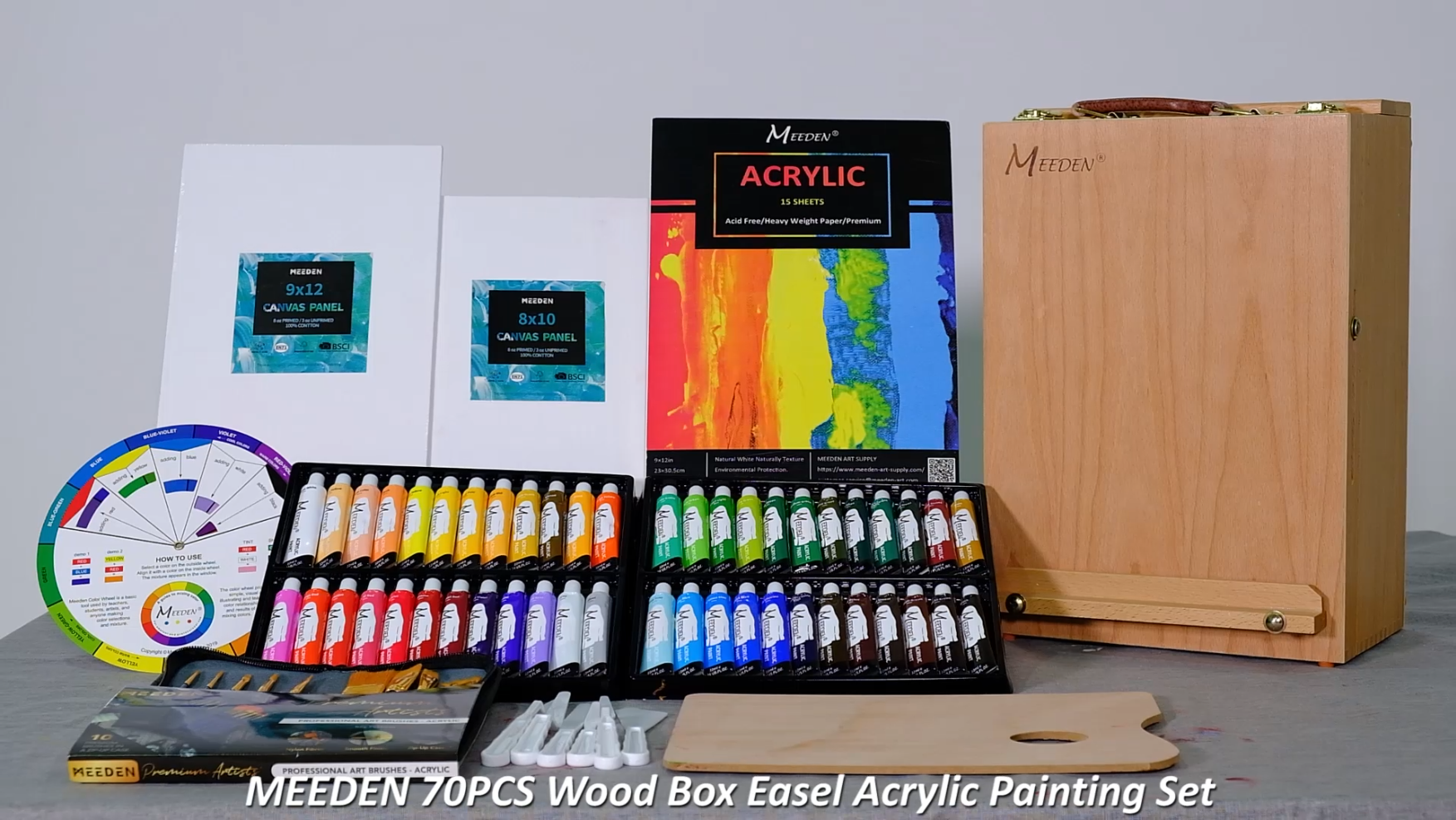 MEEDEN Acrylic Paint Set, Deluxe Painting Kit with Beech Wood Easel Box